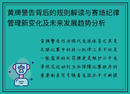 黄牌警告背后的规则解读与赛场纪律管理新变化及未来发展趋势分析